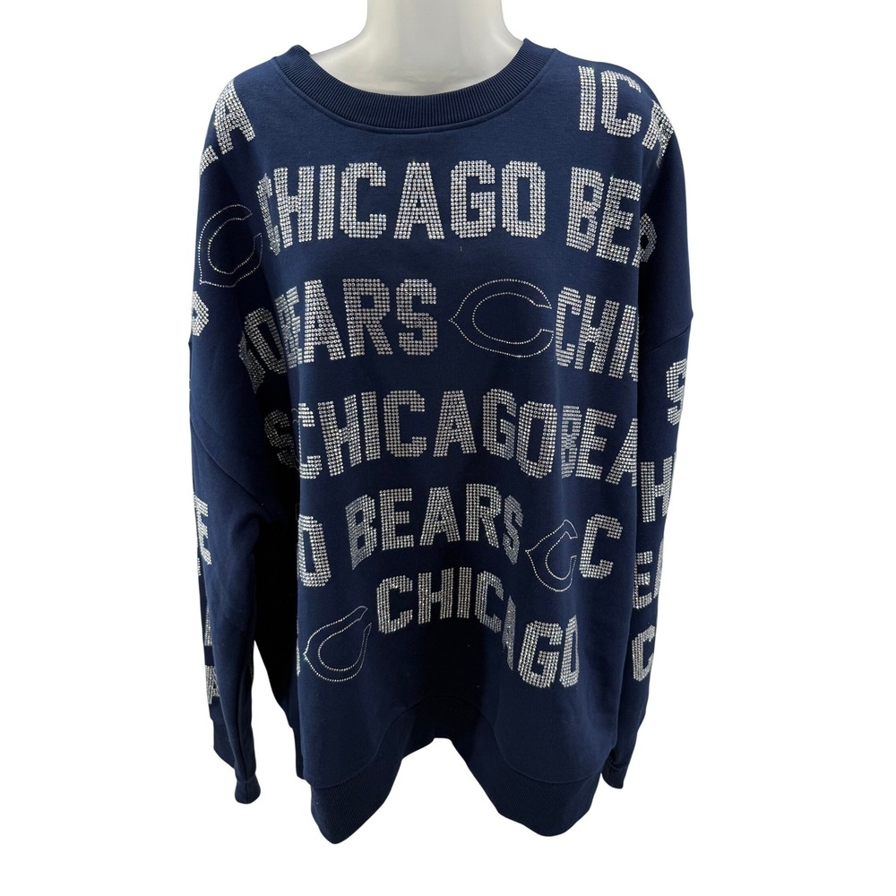 Gameday Couture Chicago Bears Navy Rhinestone Sweatshirt Oversized Large NEW